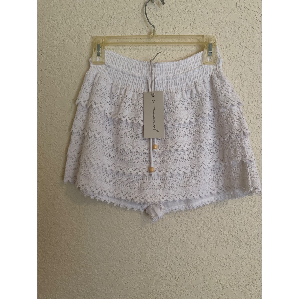Generation K White Lace‎ Skort Tiered Ruffle Eyelet Cotton Smocked Waist LG NEW